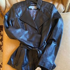 Andrew Marc Lambskin Black leather jacket XS NWT